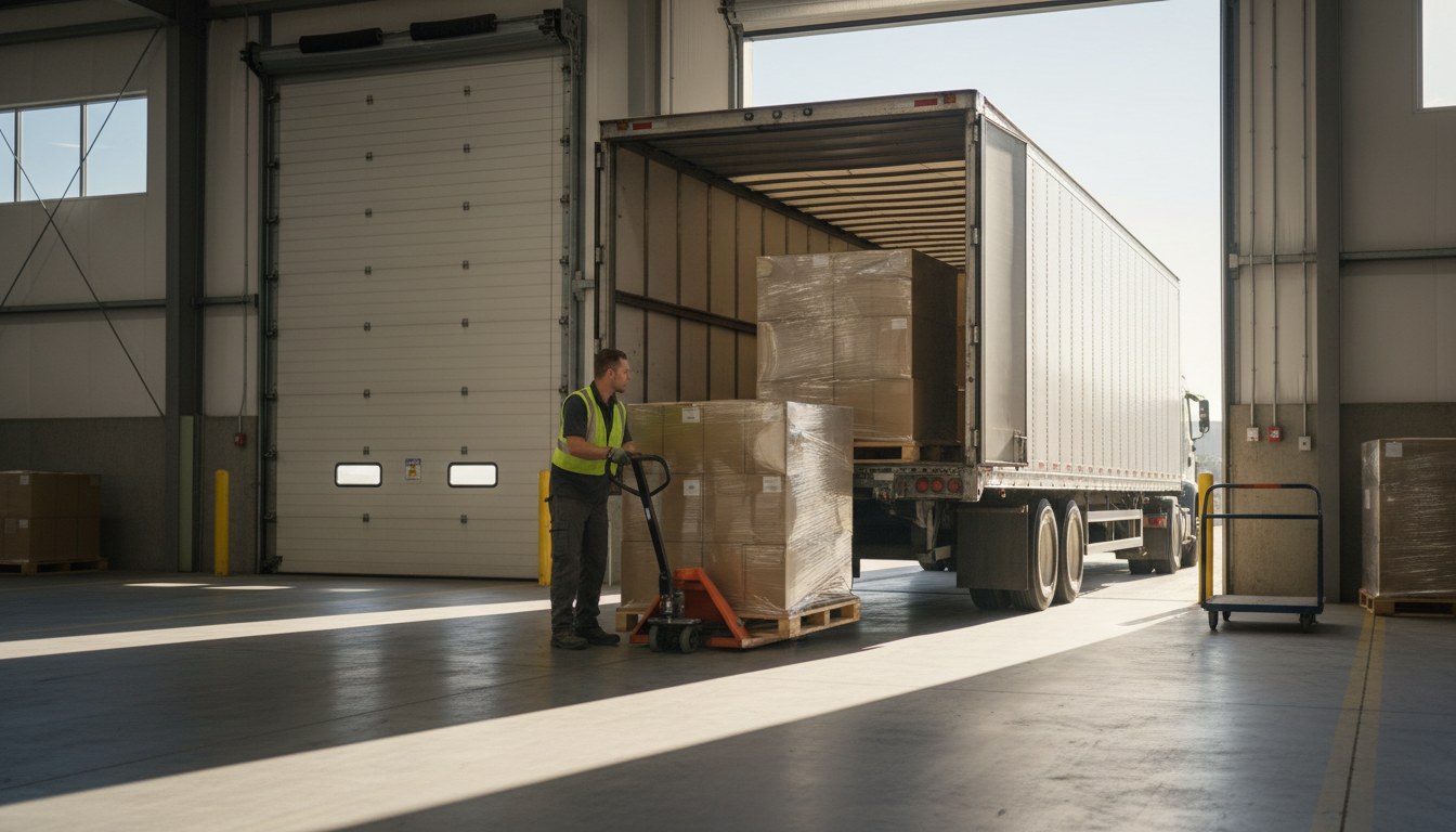 Palletized freight staged for short-term storage
